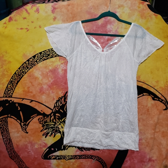 Lightweight  Plus Size Sequened Butterfly Shirt-Bobbie Brown-1X-pre-luved - Picture 2 of 6